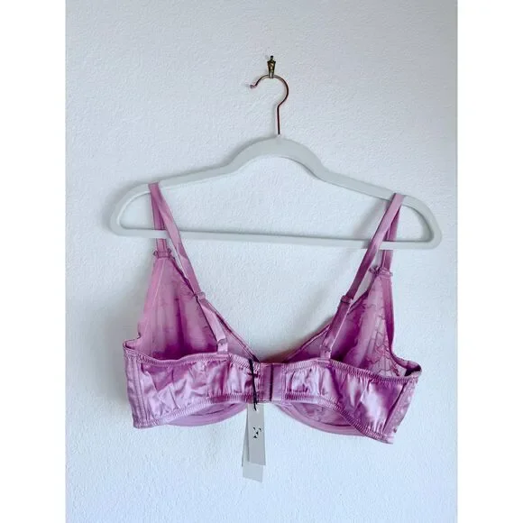 NWT Fleur du Mal Magnolia Lace Unlined Demi Bra in Lilac Purple Size 38F - Picture 9 of 14